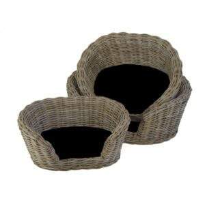 Hondensofa ovaal in Grey rotan met zwart kussen