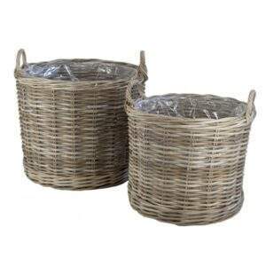 Mand rond met wielen in Grey rotan